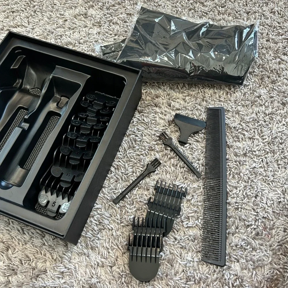 Professional Hair Clipper Guard Set with Comb Cape and Cleaning Brushes Black